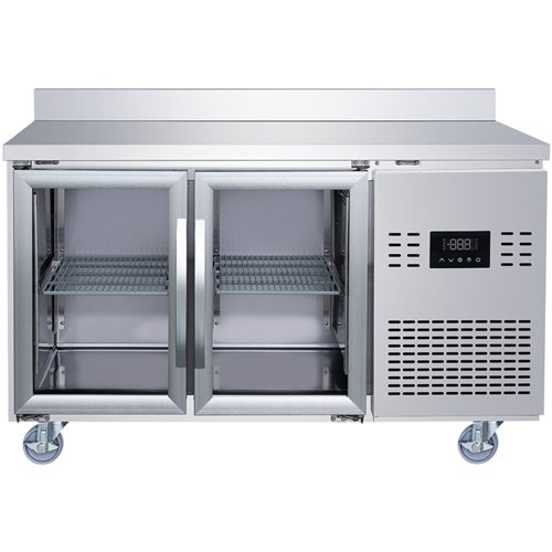 Commercial 2 Glass Door Counter Fridge with Upstand - Stainless Steel Prep Fridge 1349×700×950mm | Stalwart DA-SUP120
