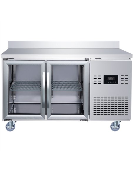 Commercial 2 Glass Door Counter Fridge with Upstand - Stainless Steel Prep Fridge 1349×700×950mm | Stalwart DA-SUP120