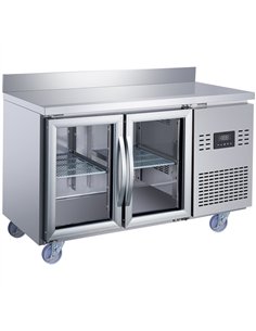 Commercial 2 Glass Door Counter Fridge with Upstand - Stainless Steel Prep Fridge 1349×700×950mm | Stalwart DA-SUP120 2