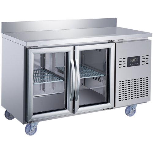 Commercial 2 Glass Door Counter Fridge with Upstand - Stainless Steel Prep Fridge 1349×700×950mm | Stalwart DA-SUP120