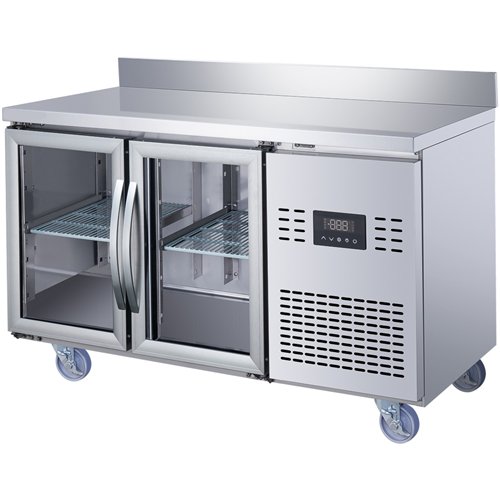 Commercial 2 Glass Door Counter Fridge with Upstand - Stainless Steel Prep Fridge 1349×700×950mm | Stalwart DA-SUP120