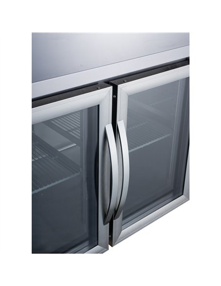 Commercial 2 Glass Door Counter Fridge with Upstand - Stainless Steel Prep Fridge 1349×700×950mm | Stalwart DA-SUP120