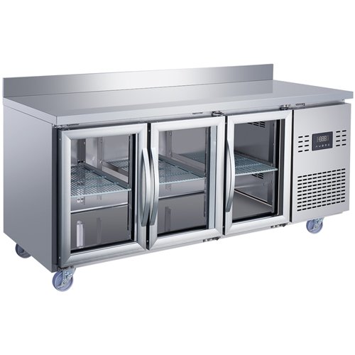 Commercial 3 Glass Door Counter Fridge with Upstand - Stainless Steel Prep Fridge 1794×700×950mm | Stalwart DA-SUP122