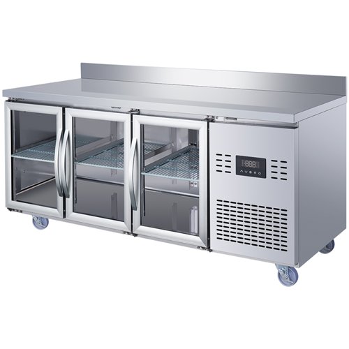 Commercial 3 Glass Door Counter Fridge with Upstand - Stainless Steel Prep Fridge 1794×700×950mm | Stalwart DA-SUP122