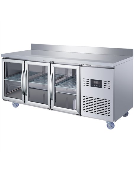 Commercial 3 Glass Door Counter Fridge with Upstand - Stainless Steel Prep Fridge 1794×700×950mm | Stalwart DA-SUP122