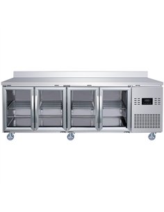 Commercial 4 Glass Door Counter Fridge with Upstand - Stainless Steel Prep Fridge 2239×700×950mm | Stalwart DA-SUP124