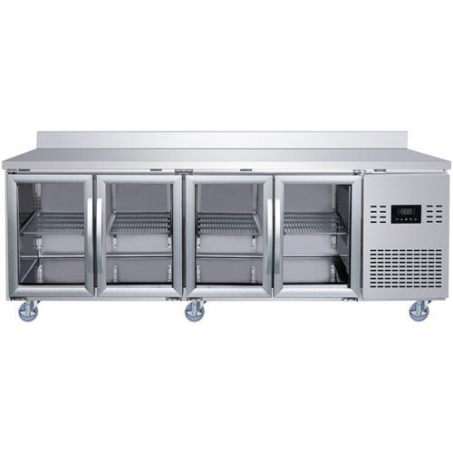 Commercial 4 Glass Door Counter Fridge with Upstand - Stainless Steel Prep Fridge 2239×700×950mm | Stalwart DA-SUP124