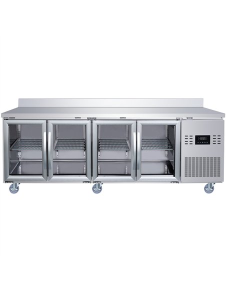 Commercial 4 Glass Door Counter Fridge with Upstand - Stainless Steel Prep Fridge 2239×700×950mm | Stalwart DA-SUP124