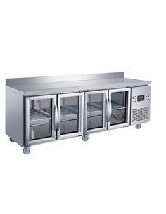 Commercial 4 Glass Door Counter Fridge with Upstand - Stainless Steel Prep Fridge 2239×700×950mm | Stalwart DA-SUP124 2