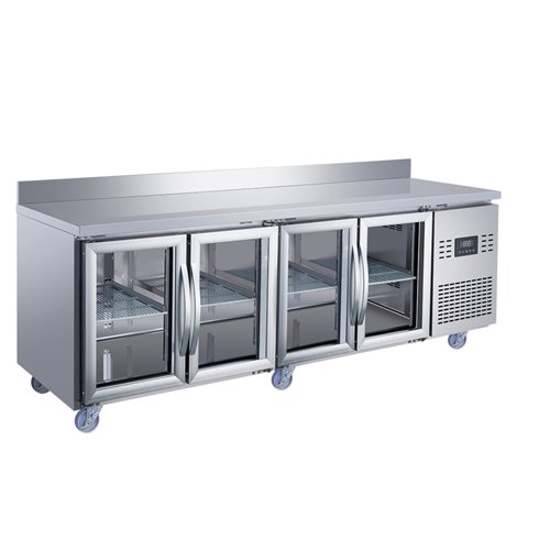 Commercial 4 Glass Door Counter Fridge with Upstand - Stainless Steel Prep Fridge 2239×700×950mm | Stalwart DA-SUP124