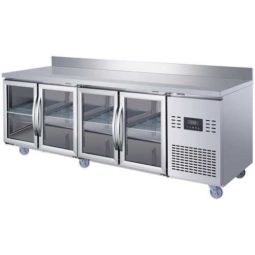 Commercial 4 Glass Door Counter Fridge with Upstand - Stainless Steel Prep Fridge 2239×700×950mm | Stalwart DA-SUP124