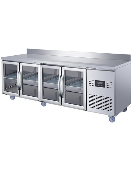 Commercial 4 Glass Door Counter Fridge with Upstand - Stainless Steel Prep Fridge 2239×700×950mm | Stalwart DA-SUP124