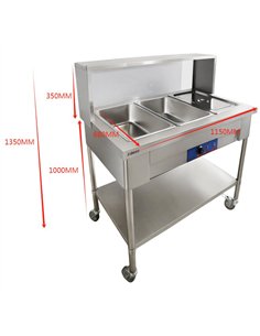 Mobile Bain Marie Food Warmer Table with Overshelf 3×GN1/1 Stainless Steel 1150×680×1350mm | Stalwart DA-PFD12070 2