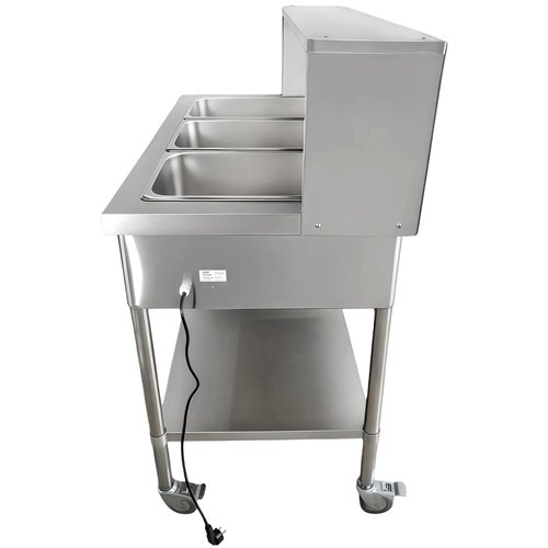 Mobile Bain Marie Food Warmer Table with Overshelf 3×GN1/1 Stainless Steel 1150×680×1350mm | Stalwart DA-PFD12070