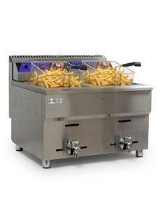 Commercial Double Tank Gas Fryer with Dual Drain Taps - 14L+14L Countertop | Stalwart DA-GF182