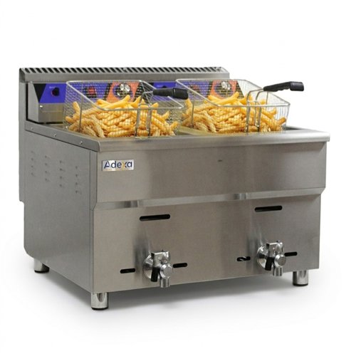 Commercial Double Tank Gas Fryer with Dual Drain Taps - 14L+14L Countertop | Stalwart DA-GF182