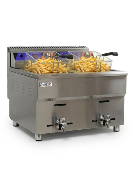 Commercial Double Tank Gas Fryer with Dual Drain Taps - 14L+14L Countertop | Stalwart DA-GF182