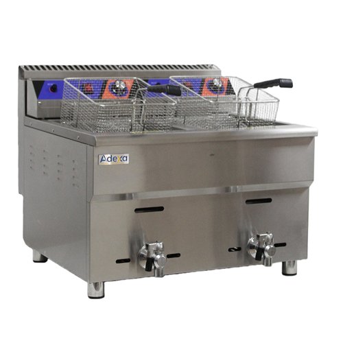 Commercial Double Tank Gas Fryer with Dual Drain Taps - 14L+14L Countertop | Stalwart DA-GF182
