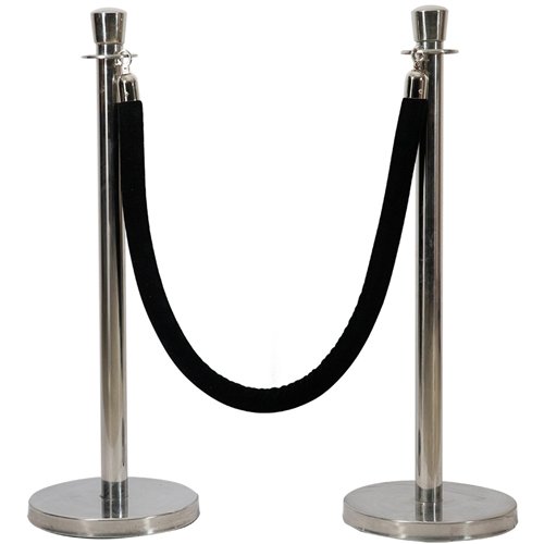 2pcs Silver Stanchion with Curved top 6ft Black Rope | Stalwart DA-AOX208
