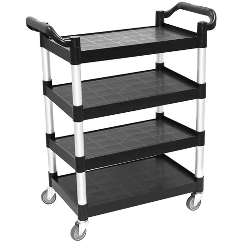 Professional 4-Tier Utility Trolley Black Polypropylene 1010x500x1260mm | Stalwart DA-HZMCC5014