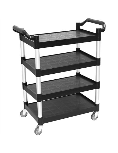 Professional 4-Tier Utility Trolley Black Polypropylene 1010x500x1260mm | Stalwart DA-HZMCC5014