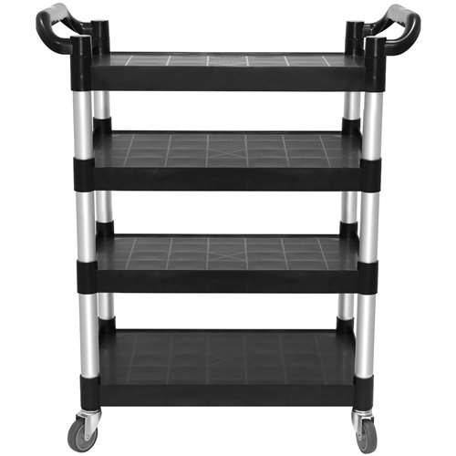 Professional 4-Tier Utility Trolley Black Polypropylene 1010x500x1260mm | Stalwart DA-HZMCC5014