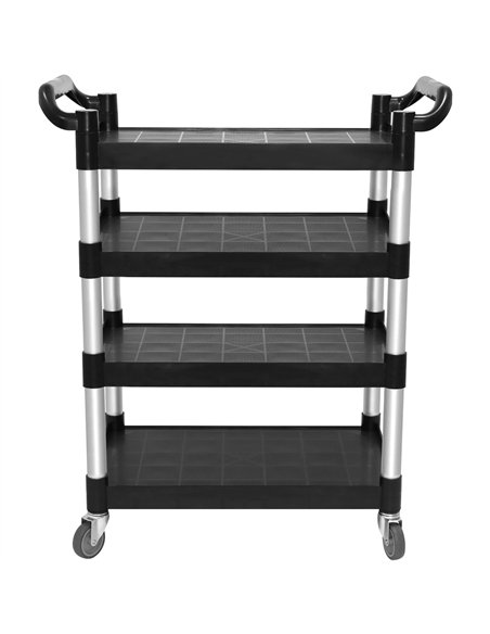 Professional 4-Tier Utility Trolley Black Polypropylene 1010x500x1260mm | Stalwart DA-HZMCC5014
