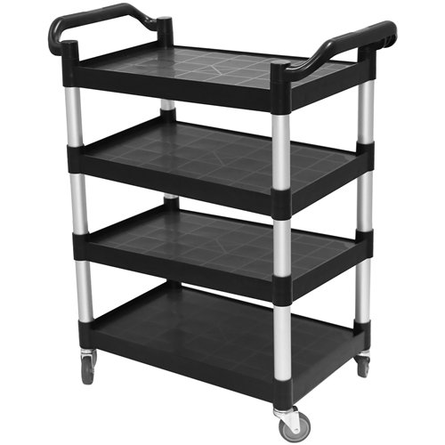 Professional 4-Tier Utility Trolley Black Polypropylene 1010x500x1260mm | Stalwart DA-HZMCC5014