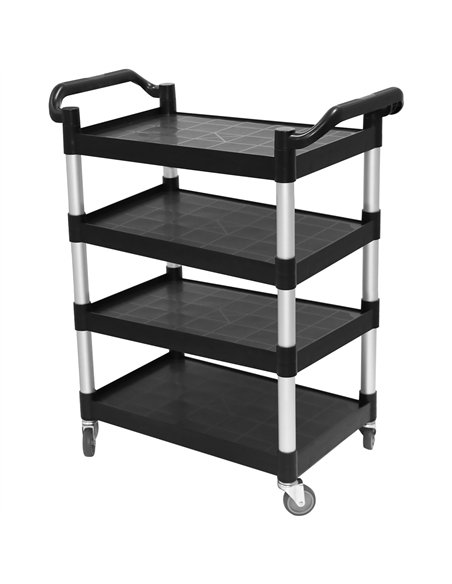 Professional 4-Tier Utility Trolley Black Polypropylene 1010x500x1260mm | Stalwart DA-HZMCC5014