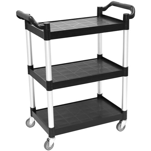 Professional 3-Tier Utility Trolley Black Polypropylene 790x420x940mm | Stalwart DA-HZMCC502
