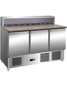Pizza Prep Table 3 doors Stainless steel Pizza top 8xGN1/6 Depth 700mm | Stwalwart DA-THPS903