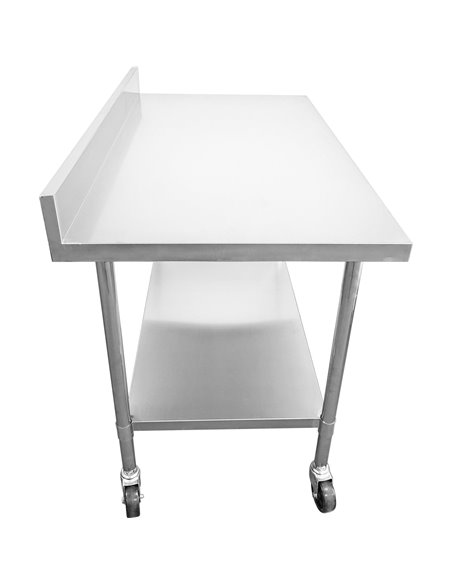 Commercial Mobile Work table with Adjustable feet Stainless steel Bottom shelf Rear upstand 1200x600xx850/930mm | Stalwart DA-WT
