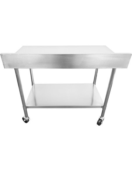 Commercial Mobile Work table with Adjustable feet Stainless steel Bottom shelf Rear upstand 1200x600xx850/930mm | Stalwart DA-WT