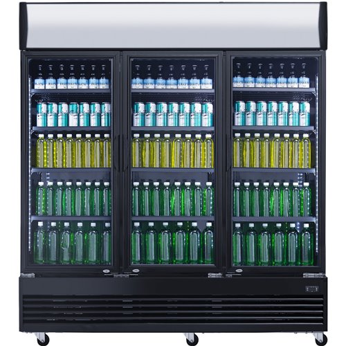 Commercial Bottle cooler 1300 litres Ventilated cooling 3 hinged doors Black | Stalwart DA- LG1300BFBLACK