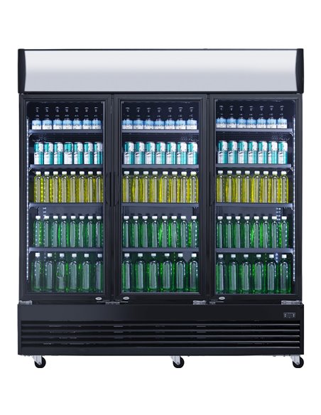 Commercial Bottle cooler 1300 litres Ventilated cooling 3 hinged doors Black | Stalwart DA- LG1300BFBLACK