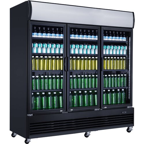 Commercial Bottle cooler 1300 litres Ventilated cooling 3 hinged doors Black | Stalwart DA- LG1300BFBLACK