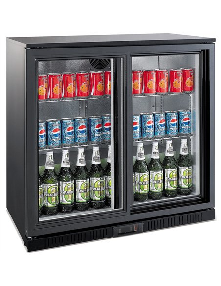 Back bar cooler 2 sliding doors 220 litres Black, height 850mm | Stalwart DA-BC02PS85