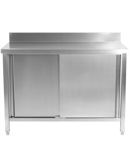 Commercial Worktop Floor Cupboard 2 sliding doors Stainless steel 2000x700x850mm Upstand | Stalwart DA-SCP20070B