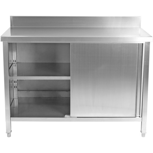 Commercial Worktop Floor Cupboard 2 sliding doors Stainless steel 2000x700x850mm Upstand | Stalwart DA-SCP20070B