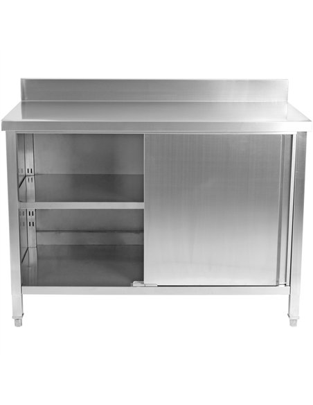 Commercial Worktop Floor Cupboard 2 sliding doors Stainless steel 2000x700x850mm Upstand | Stalwart DA-SCP20070B