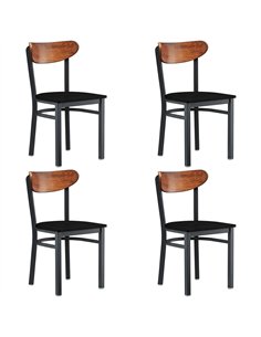 Black Steel Chair with Black Wood Seat &amp Antique Walnut Back | Stalwart DA-GS65VBLACKWOODSEATWALNUTBACK