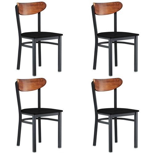 Black Steel Chair with Black Wood Seat &amp Antique Walnut Back | Stalwart DA-GS65VBLACKWOODSEATWALNUTBACK
