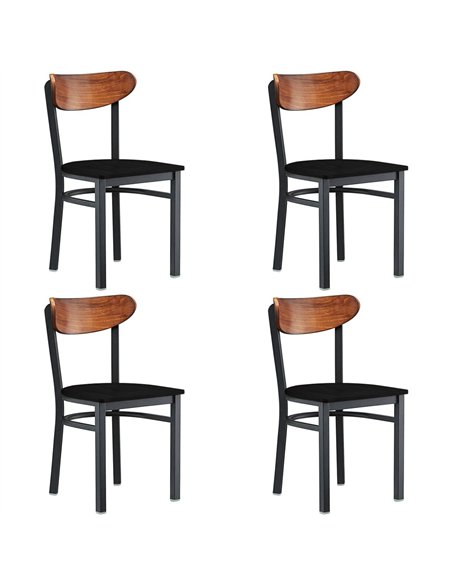 Black Steel Chair with Black Wood Seat &amp Antique Walnut Back | Stalwart DA-GS65VBLACKWOODSEATWALNUTBACK