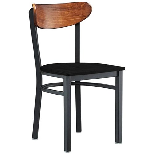 Black Steel Chair with Black Wood Seat &amp Antique Walnut Back | Stalwart DA-GS65VBLACKWOODSEATWALNUTBACK