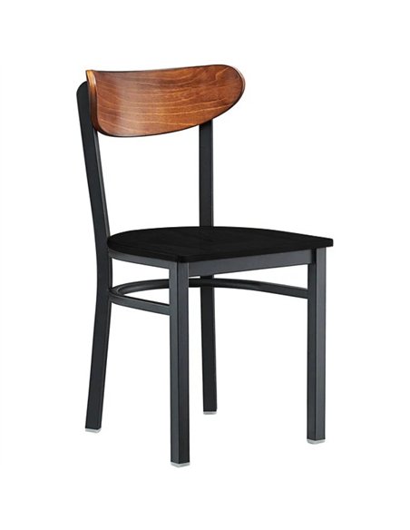 Black Steel Chair with Black Wood Seat &amp Antique Walnut Back | Stalwart DA-GS65VBLACKWOODSEATWALNUTBACK