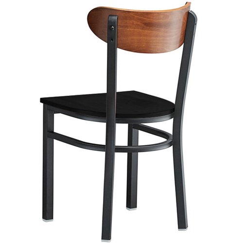 Black Steel Chair with Black Wood Seat &amp Antique Walnut Back | Stalwart DA-GS65VBLACKWOODSEATWALNUTBACK