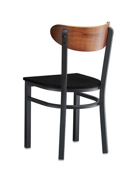 Black Steel Chair with Black Wood Seat &amp Antique Walnut Back | Stalwart DA-GS65VBLACKWOODSEATWALNUTBACK