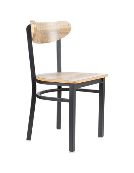 Black Steel Chair with Driftwood Seat &amp Driftwood Back | Stalwart DA-GS65VDWSDWB