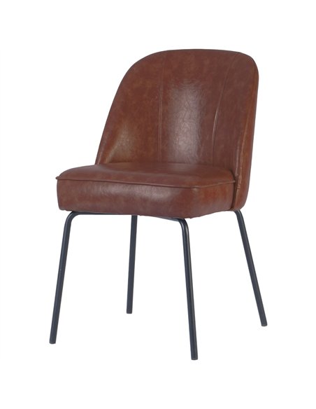 Brown Upholstered Dining Chair with Black Metal Frame 490×600×830mm | Stalwart DA-TJG202