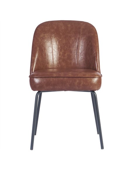 Brown Upholstered Dining Chair with Black Metal Frame 490×600×830mm | Stalwart DA-TJG202